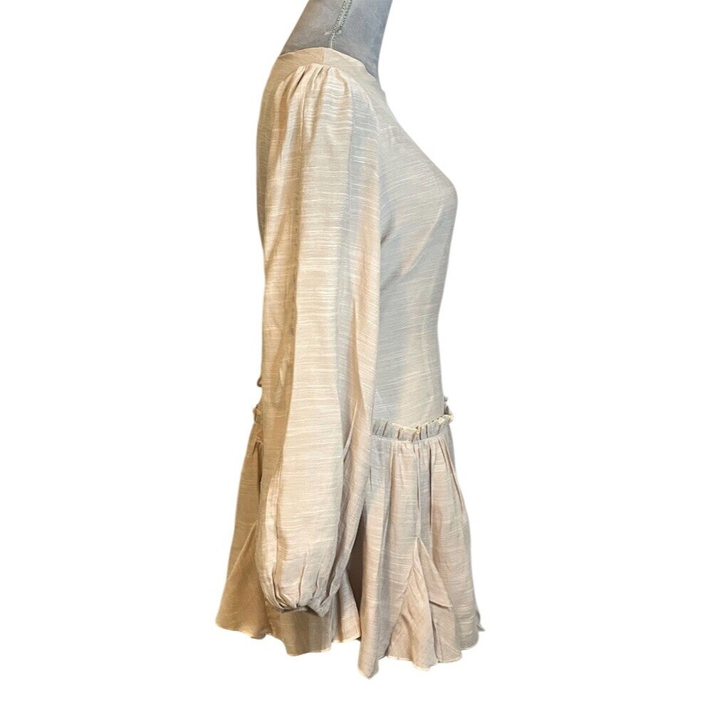 Y2k Beige Mini Tiered Layered Dress S Tie Waist Summer Spring Party - Picture 6 of 12